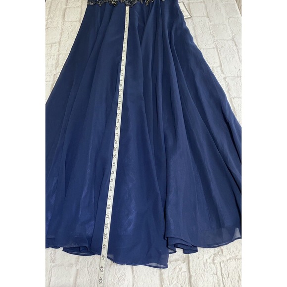 Xscape Navy Blue Embellished Chiffon Ball Gown Dress Wedding Mother Size 14 NWT - Picture 10 of 13